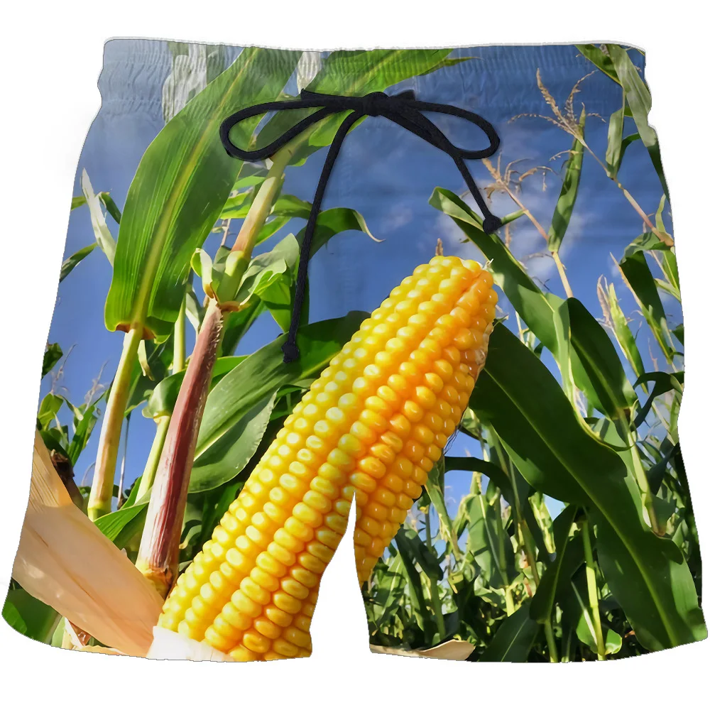 Summer Funny Corn Hawaiian Beach Shorts Maize 3D Print Men Casual Surfing Board Shorts Oversized Swimwear Trunks Kids Clothing 3