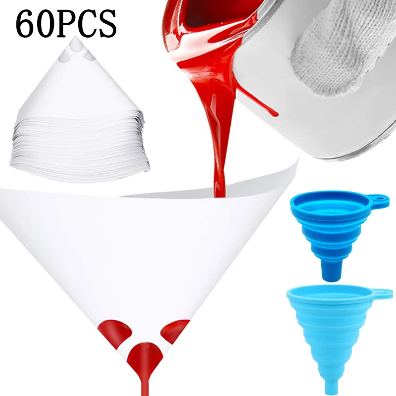 Paint Filter Paper Filter 10/20/30/60Pcs Disposable Paint Filter Paper Purifying Straining Cup Funnel 100 Mesh Conical Paint Filte Mesh Nylon Micron Paper