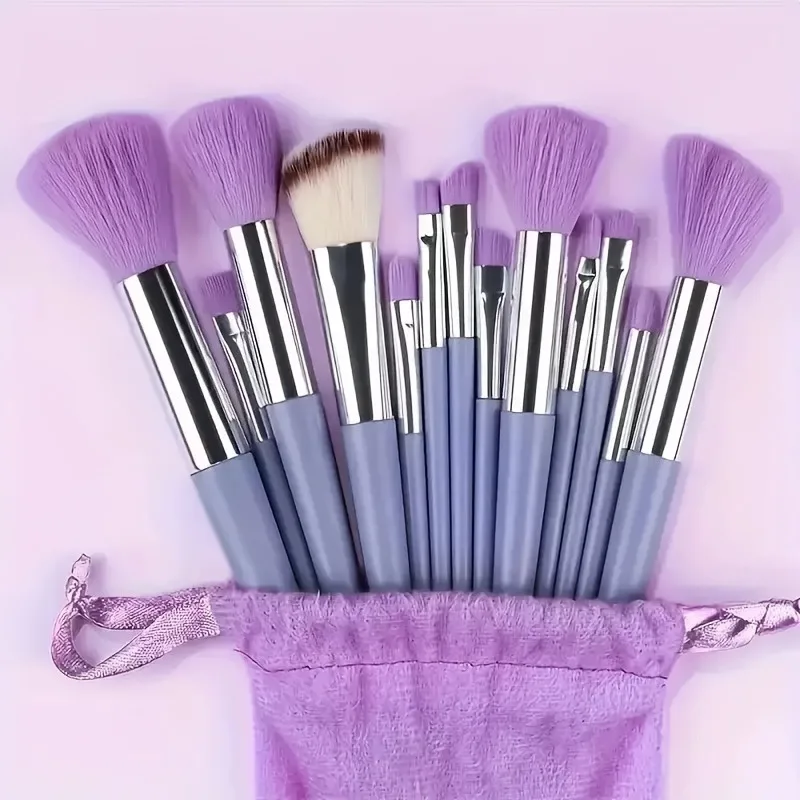 Deluxe 13-Piece Purple Makeup Brush Set with Blender Sponge & Powder Puff – Ultimate Beauty Tool Kit