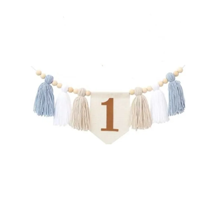 1st Kids Birthday Pink Highchair Garland One Party Blue Cream Banner Backdrops Decoration Burlap First Flag Hanging Party Decorations Birthday Banner