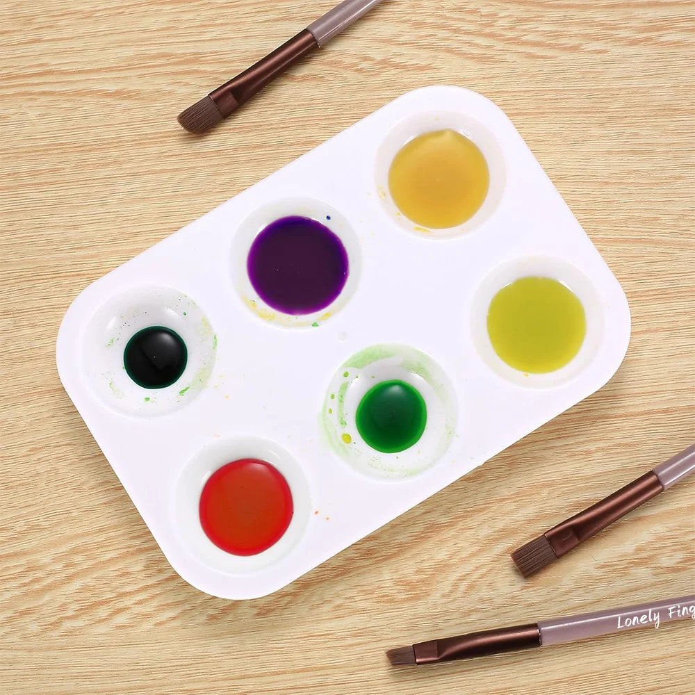 White Plastic Watercolor Palette 2/8/20/50/100 PCS 6 Wells Rectangular Paint Palettes for DIY Craft, Art Painting Class
