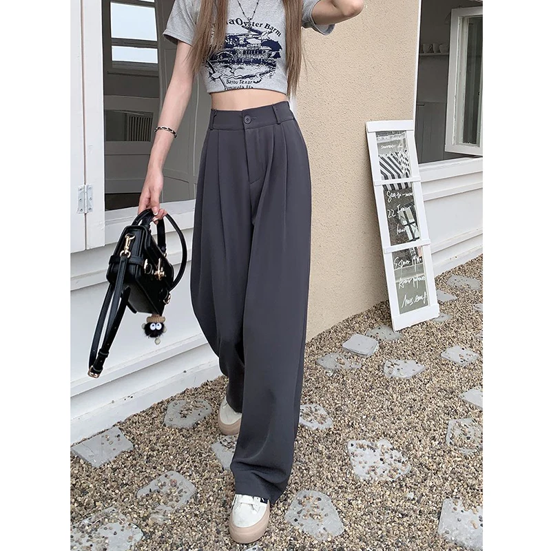 

Straight Women's Pants Summer Fashion Loose White Long Legs Wide Waist Slim Fit Wide Leg Pants Casual Solid Floor Towers 2023