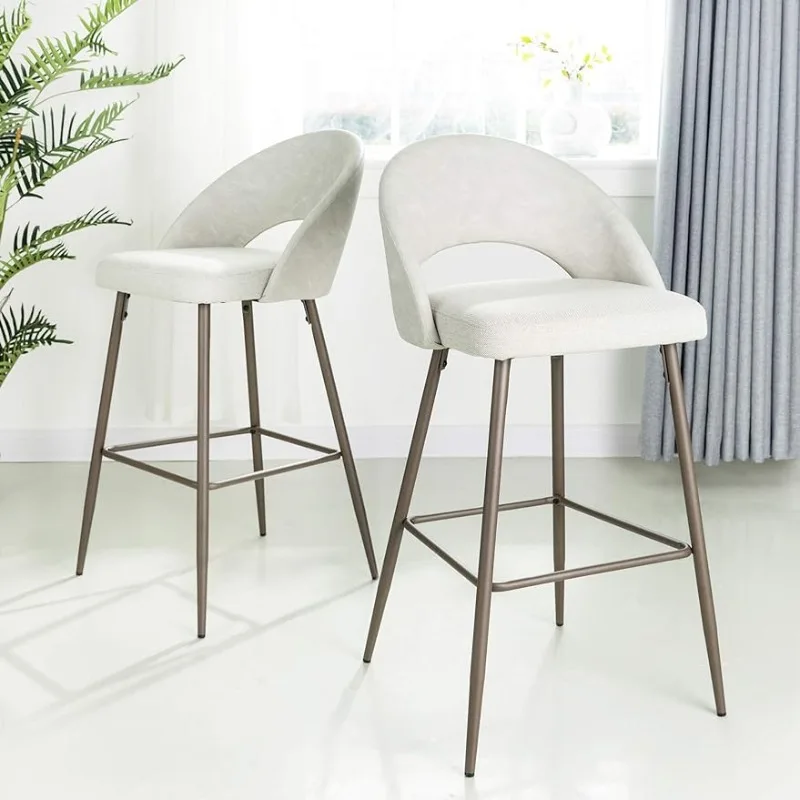 

glitzhome Modern High Barstools Set of 2, Tall Fabric PU Leather Bar Stools, Bar Height Mid Back Bar Stools with Metal Legs