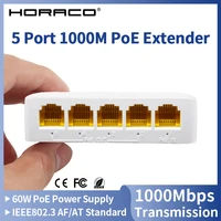 HORACO 5 Port Gigabit POE Extender 4 Port PoE Repeater 100/1000Mbps DIN Rail Network VLAN for 48V POE Camera Wierless AP CCTV 1