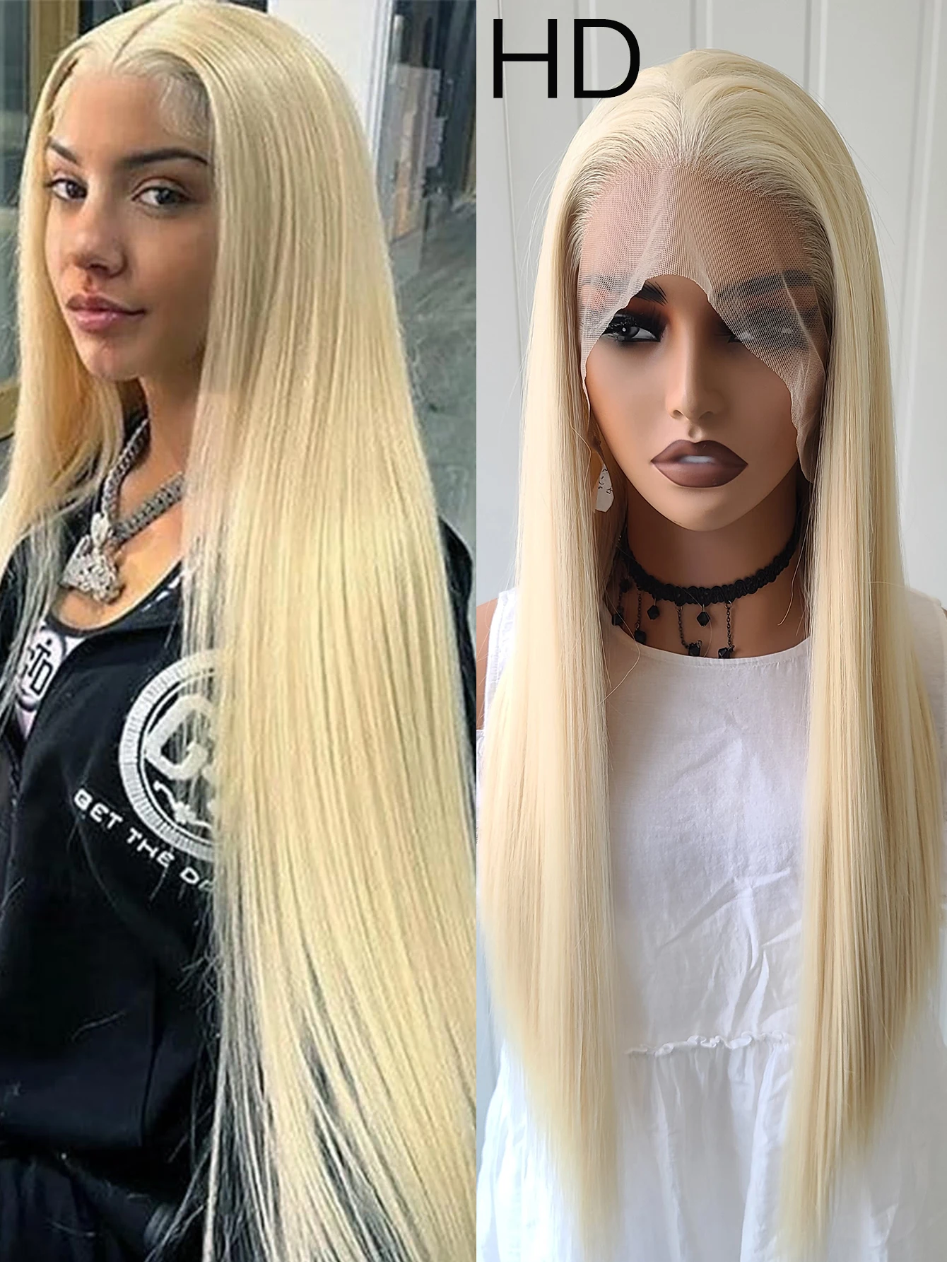 Long Straight Lace Front Human Hair Blend Heat Ok Synthetic Wigs Women Soft Natural Daily use