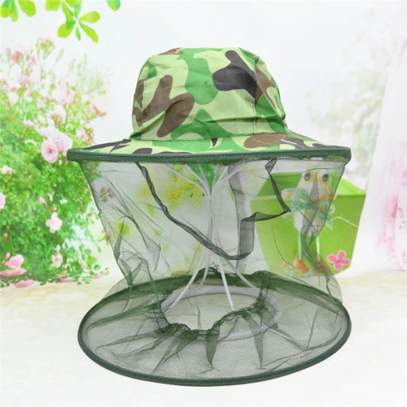 1x Mosquito Insect Head Net with Hat Fabric Green Face Head Neck