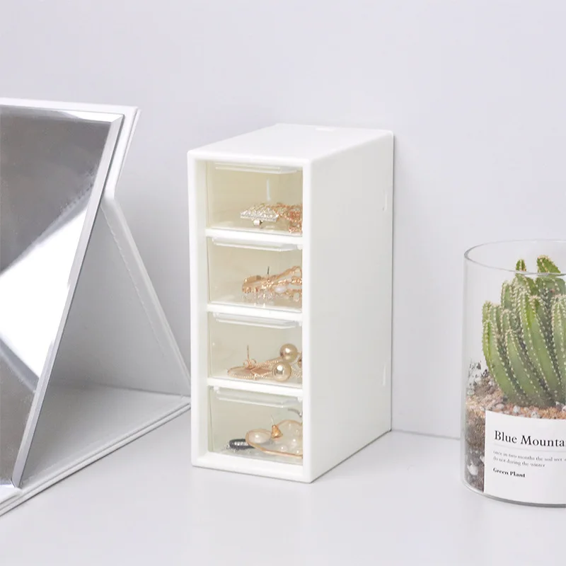 

4 Grids Storage Box Desktop Organizer Small Makeup Case Plastic Drawer Simple Style Jewellery Rack