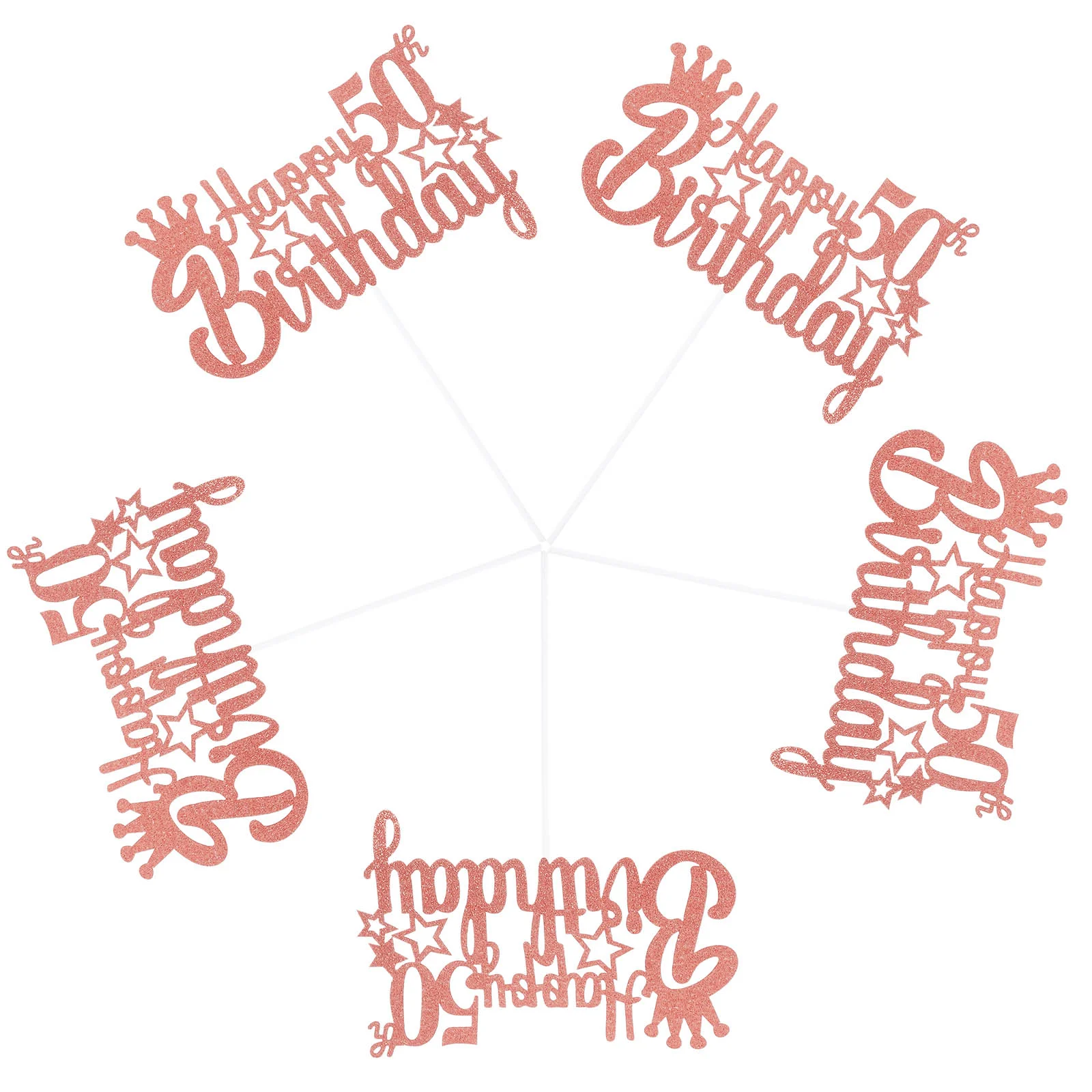 

5Pcs Happy Birthday Cake Decoration Glitter 50th Birthday Cake Ornaments Cupcake Picks