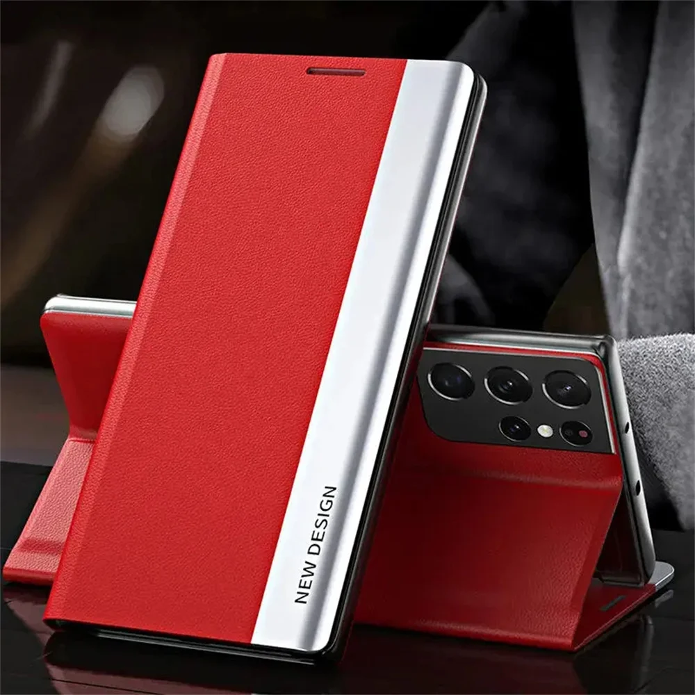Leather Flip Stand Phone Case with Plated Back Cover