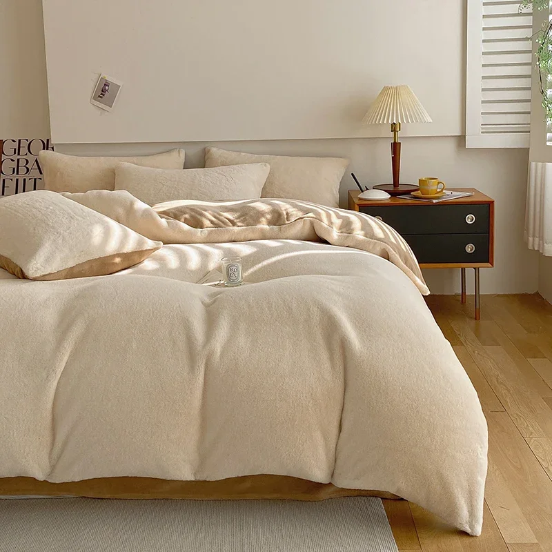 

Soft faux fur home Bed linen rabbit fur bed cover full set Microfiber bedding set Decoration bedroom duvet cover bed sheets set