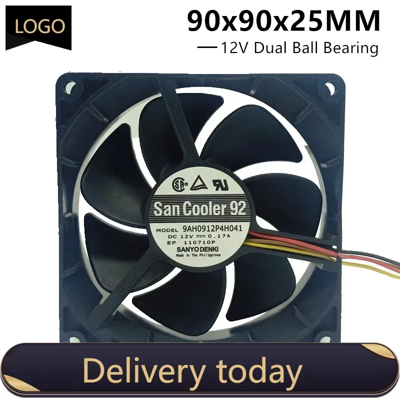 Original Sanyo Dual Ball Bearing 9025 9cm 90mm Cooling Fan 12V 0.17A 9AH0912P4H041 4PIN PWM