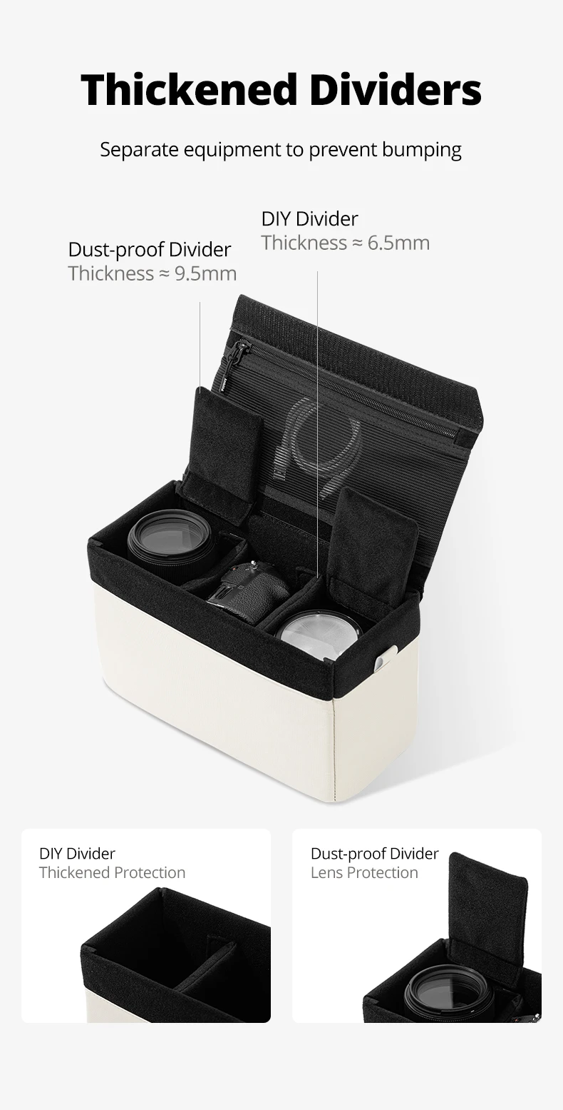 Ambitful Liner Bag D1 Würfel-Kameratasche DIY Trennwände Gepolsterte Aufbewahrung Multifunktionale Tasche M L Größe Kapazität 5,2/5,8L für DSLR-Kamera – Detail 4
