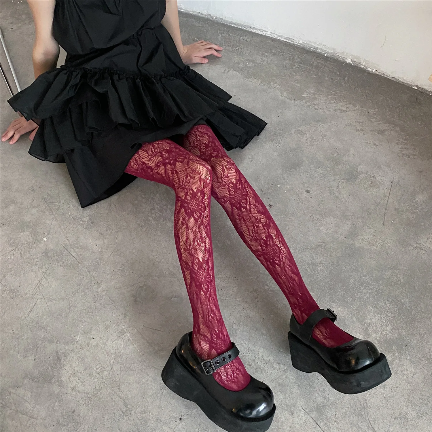 Description Picture 6 of itemPunk Style Girls Tights Thigh High Stockings Lingerie Hosiery Sexy Lace Mesh Fishnet Pantyhose Colorful Hollow Out Body Stocking