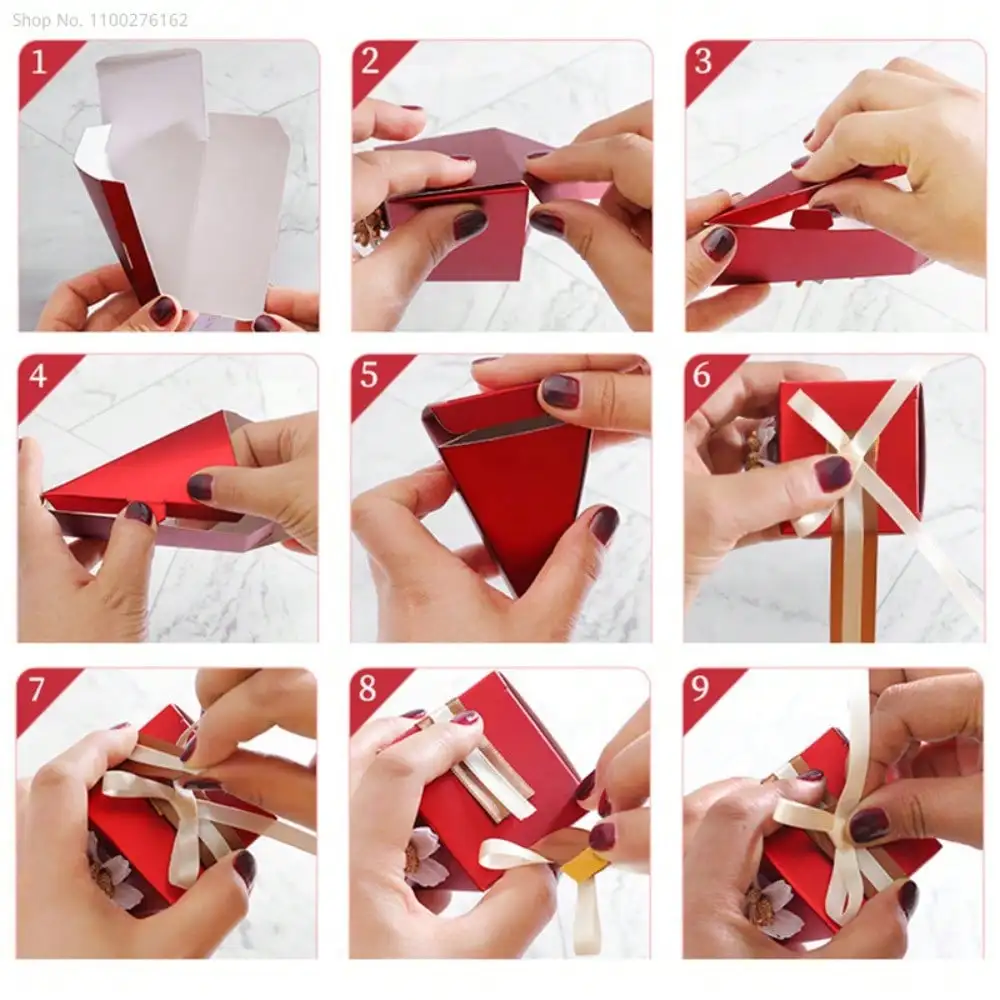 Triangle Cake Shape Candy Boxes with Flower Bow Wedding Birthday Party Decoration Supplies Wedding Candy Bag Packaging Boxes