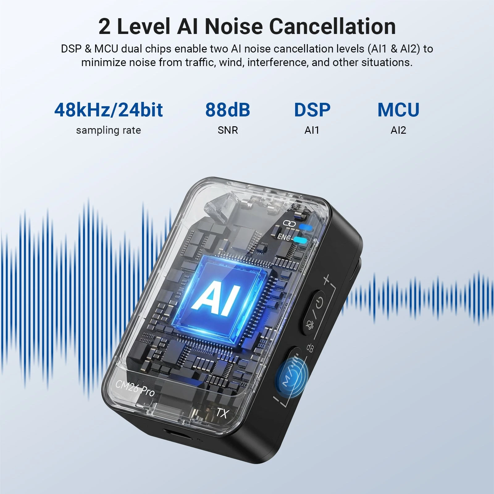 NEEWER CM26 Pro AI 무선 마이크 아이폰 안드로이드 폰 카메라 PC 라발리에 핀 마이크 노이즈 캔슬링 지원
