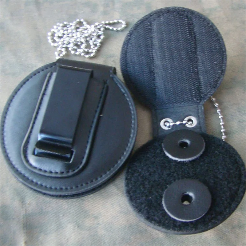 

2 Sizes Round Badgeholder American Badge Holder Genuine Leather Detective Badge Holder with Bead Chain & Clip Multifunctional