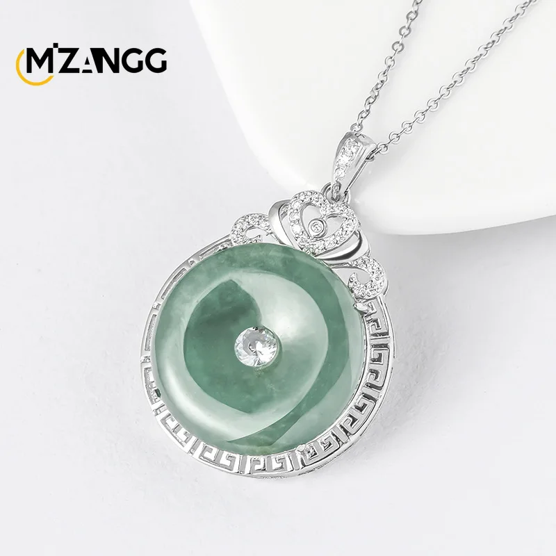 S925 Silver Inlaid Natural A Goods Jadeite Oil Green Peace Button