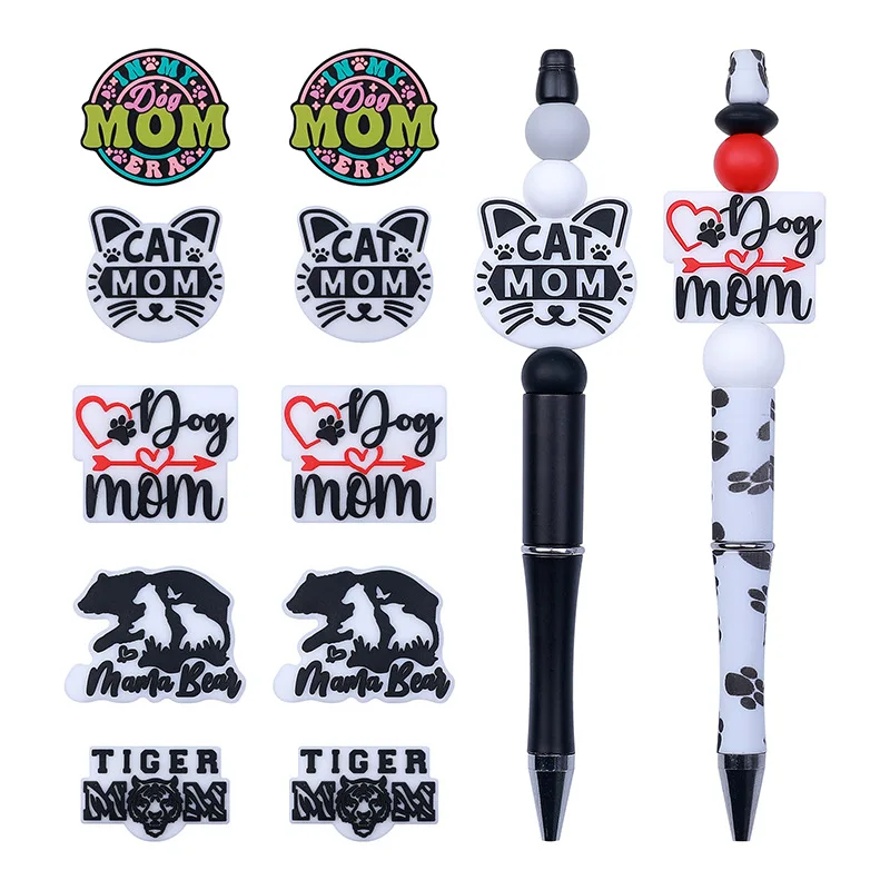 

20pcs Cat Mom Silicone Focal Beads Cartoon Loose Beads BPA Free Baby Teether Toys DIY Nipple Chain Jewelry Pendant Accessories