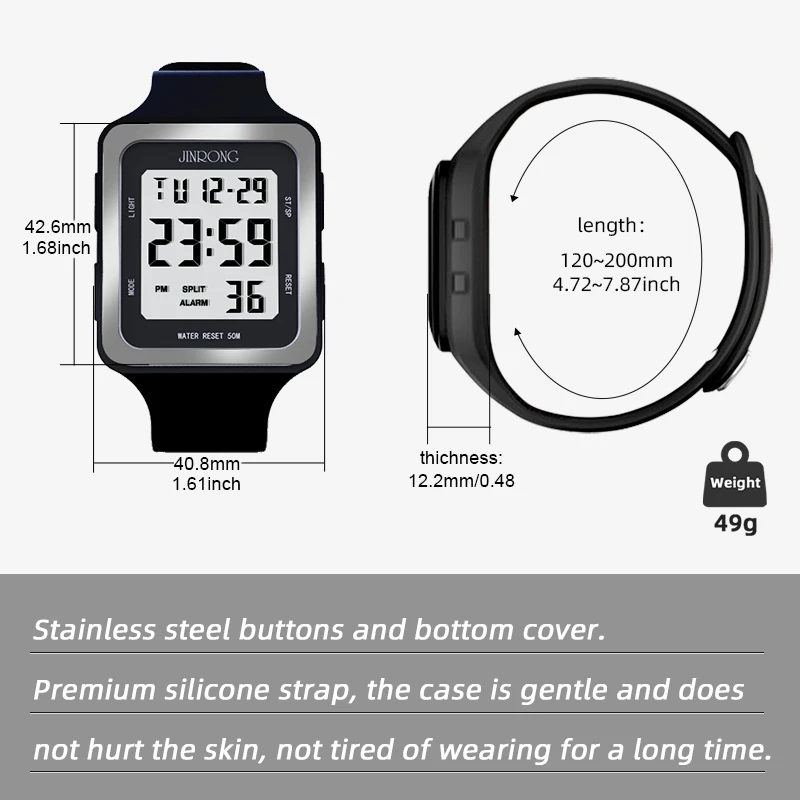 Women's Sports Watch, Digital Sports Watch, 50M Waterproof, Large Digital Display, Square Dial - 4