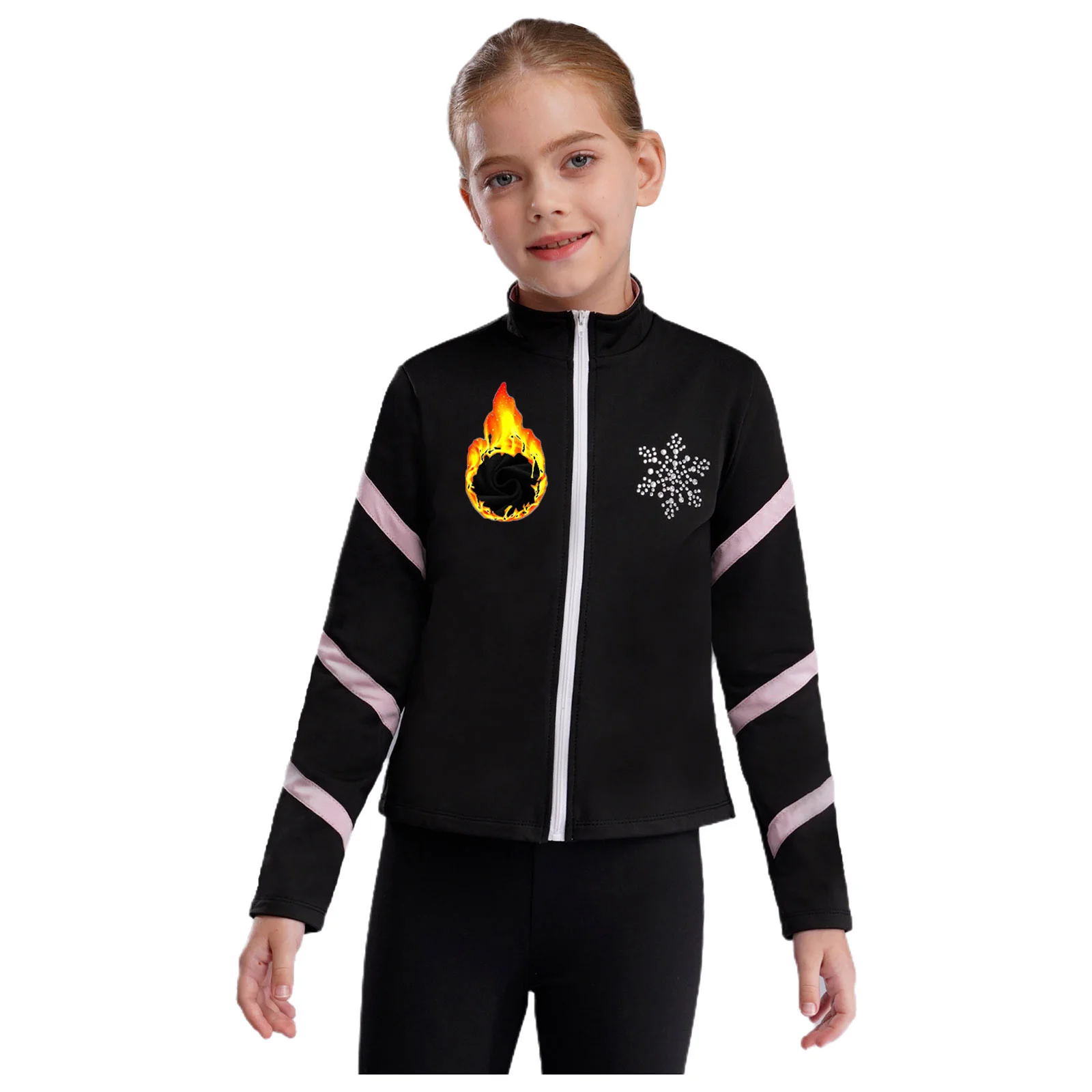 Children Zipper Sweatshirt Kids Girls Fleeces Jacket Coat Tops for Figure Ice Skating Coats Gym Gymnastics Workout Sportswear
