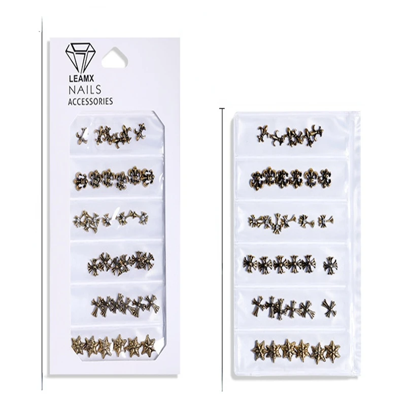 LEAMX 6 Mixed Retro Gothic Style Cross Metal Cutout Pentagram Ocean Style Nail Art Supplies 3D Charm DIY Nail Art Decoration