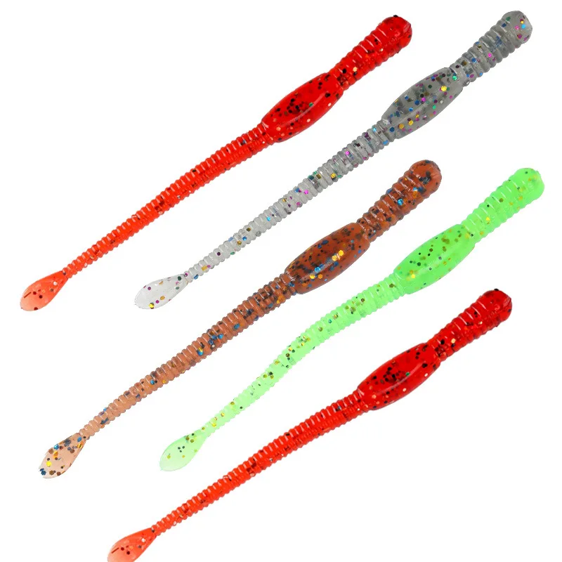 Angel köder Long Tail Wurm 7cm Soft Bait Texas Rig Drop-Shot Rig Jig Kopf Blink Pailletten Maden Kunst köder Los 10 Stück Verkauf