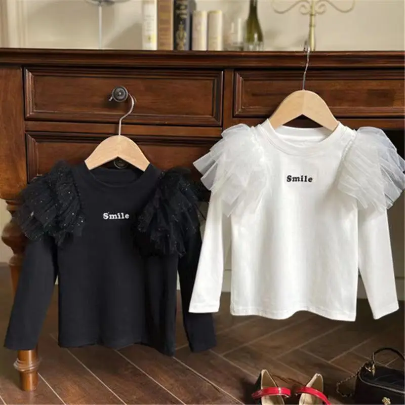 

Girls Fashionable T-shirt 2023 Spring New Children's Pure Cotton Baby Performance Dress Long Sleeve Slim Fit Fashion Top Trend