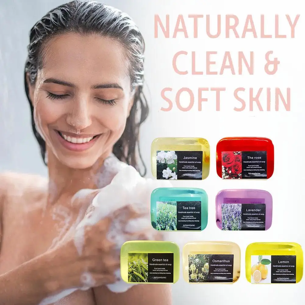 

90g Plant Series Natural Essential Oil Soap Rose Jasmine Lavender Aroma Cleansing Soap Moisturizing Oil Control Handmade Soap