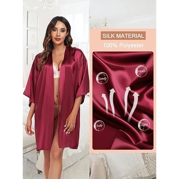 Pajamas women summer European and American ladies lace-up bathrobe sexy morning gown home dress can wear ice silk robe