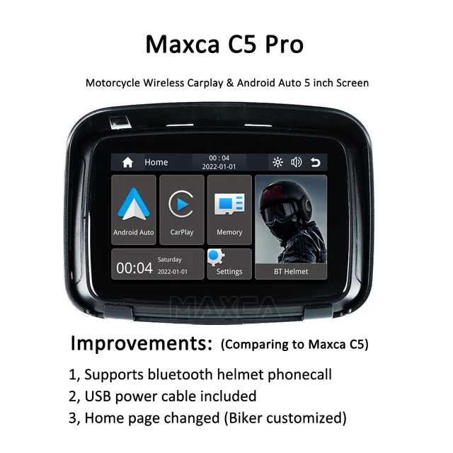 MAXCA XPlay C5 Waterproof Motorcycle 5 inch Wireless Apple Carplay
