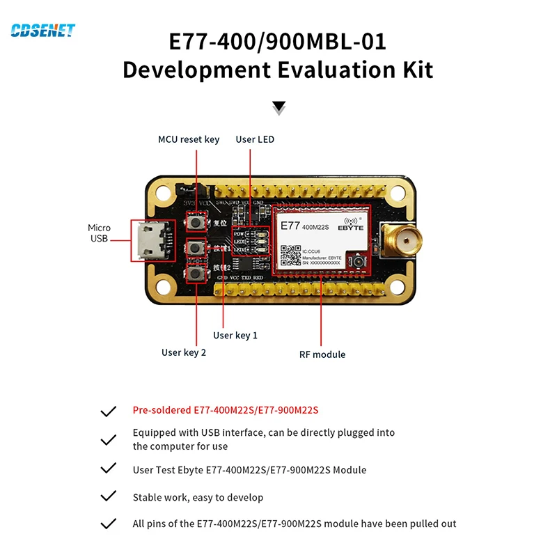 433MHz 470MHz Test Board Kit for E77-400M22S STM32WLE5CCU6 Lora Wireless Module CDSENET E77-400MBL-01 SoC 22dbm 5.6KM