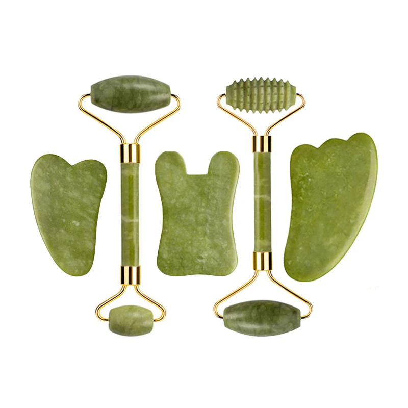 Jade Roller Gua Sha Set Natural Jade Roller Gua Sha Massage Board Comb Scraper Body Acupuncture Spa Facial Anti Aging Lifting Tools