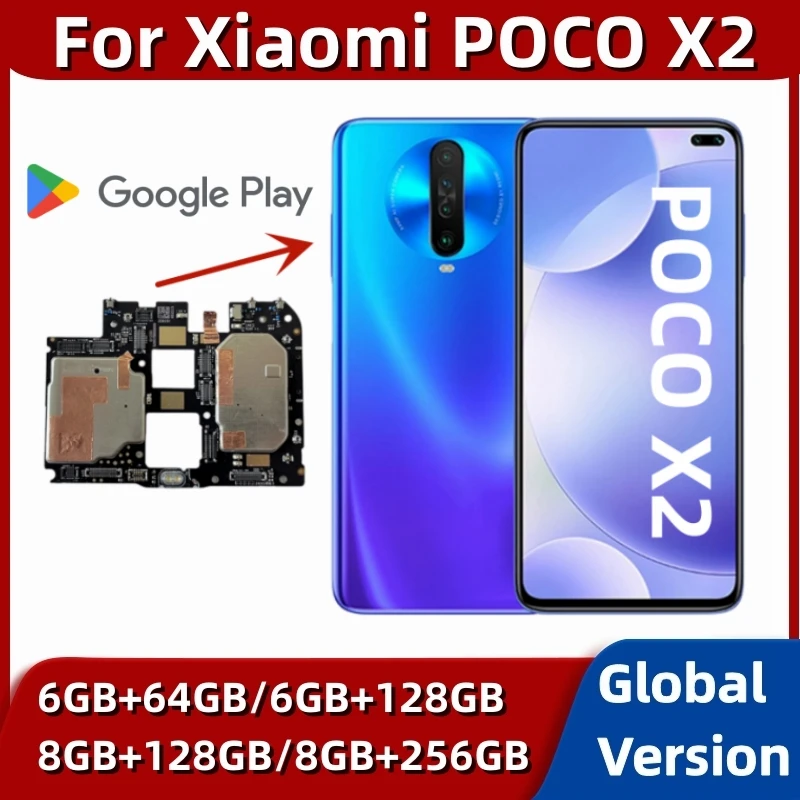 

Main Circuits Board for Xiaomi POCO X2, Redmi K30 Motherboard, 64GB, 128GB, 256GB ROM, Unlocked with Global Frimware