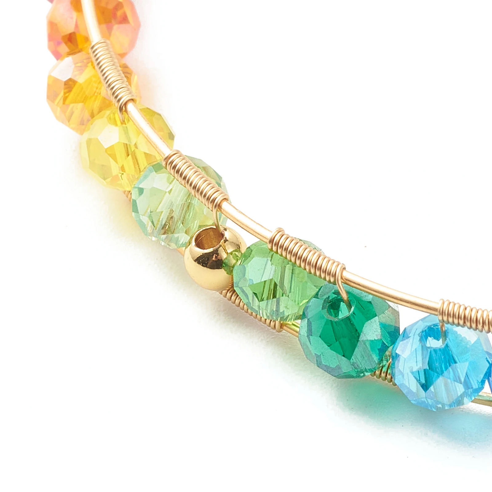 Kissitty 10Pcs Natural Pearl Faceted Glass Beaded Bracelets For Women Wire Wrap Brass Link Chain Bracelets Fashion Jewelry Gift