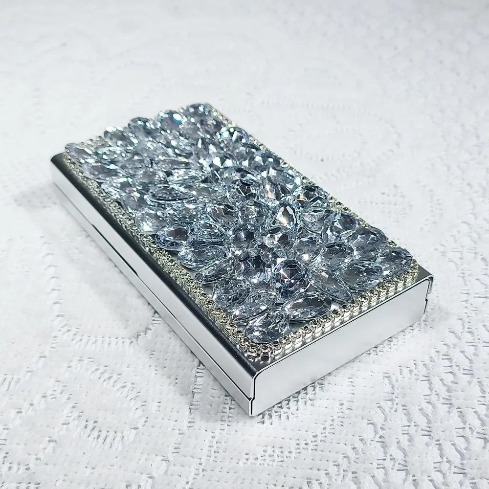 Elegant Rhinestone-Embellished Slim Cigarette Case