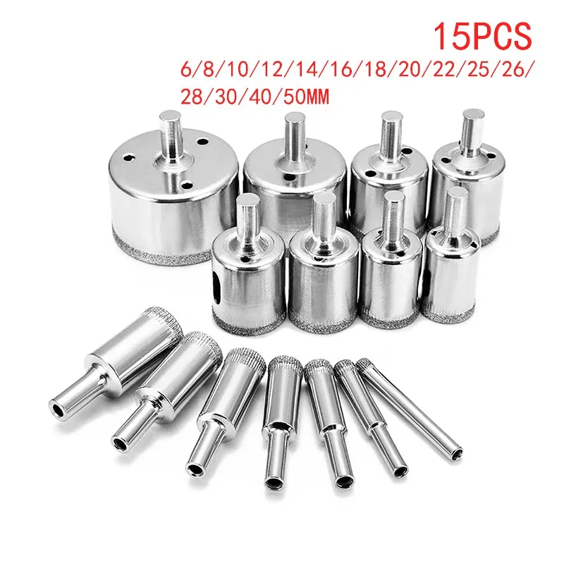 

15pcs /10pcs Diamond Coated Drill Bits Set 6-50mm Tile Marble Glass Ceramic Hole Saw
