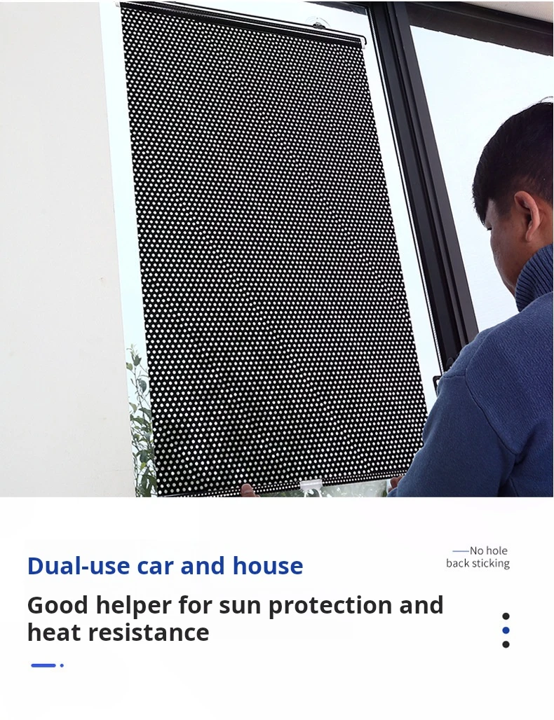 Description Picture 4 of item2/1Pcs Black Dots Sunshade Curtain Nail Free Car Heat-Insulating Side Curtains Retractable Privacy UV Protection Roller Dlinds