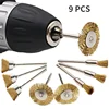 9Pcs/set Steel Wire Brass Mini Brush Rotary Tool for Dremel Drill Polishing Grinding Wheel T-shaped Small Brush Accessories 1