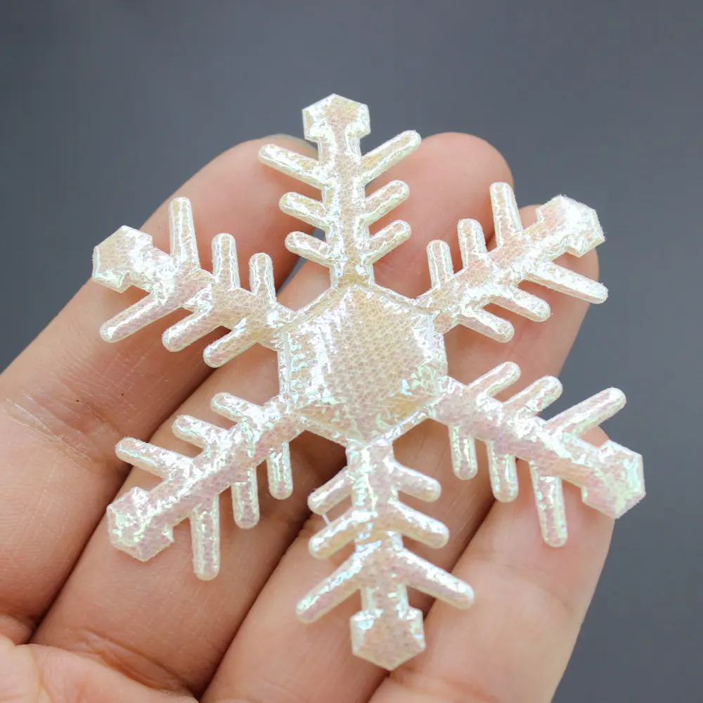 20개/세트 화이트 블루 글리터 무지개빛 펠트 눈꽃 패치 원단 아플리케 단면 65mm 축제 장식, DIY, 크리스마스 장식