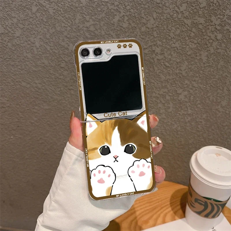 Cute Cartoon Animal Cat Transparent Folding Phone Case | Durable Hard Cover
