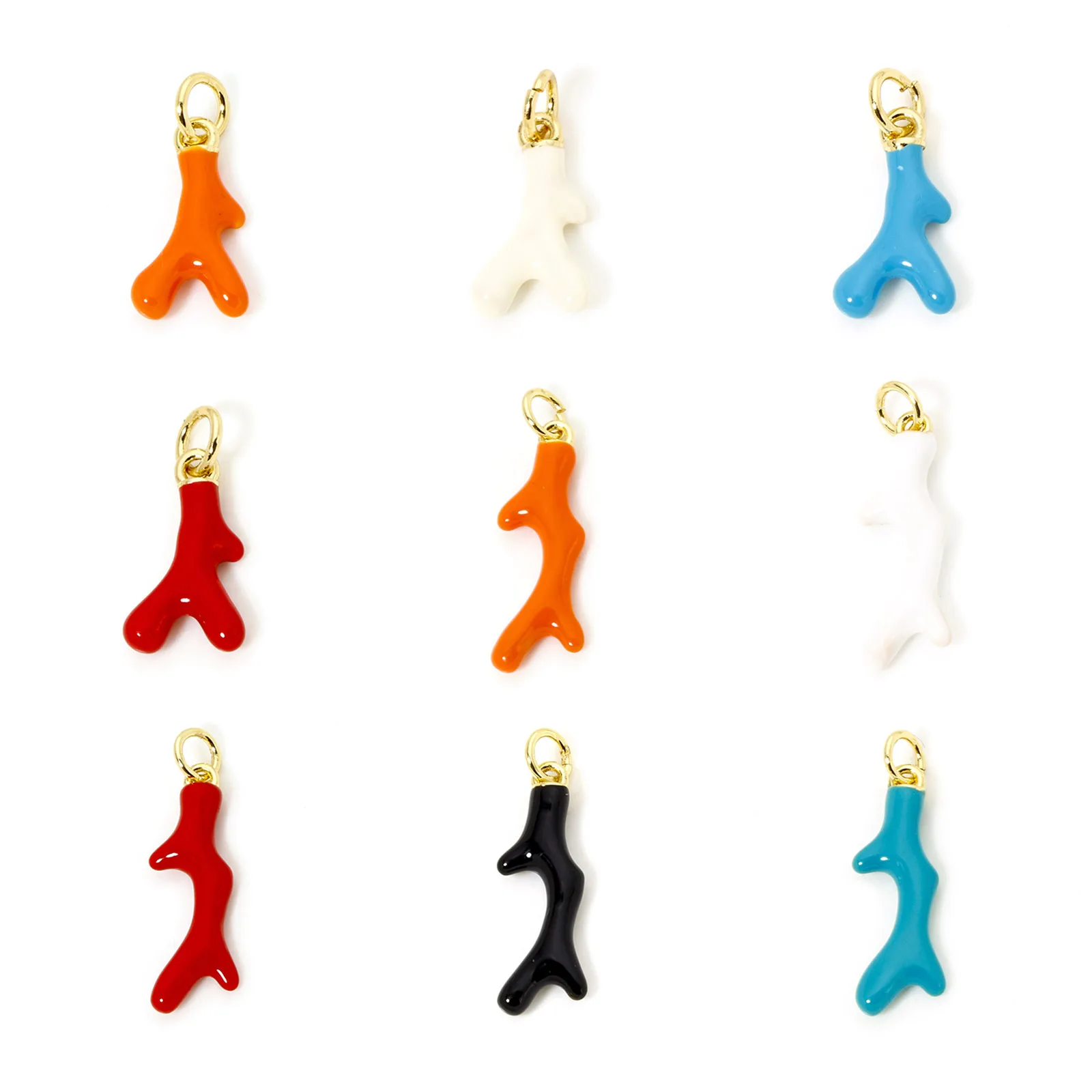 Hot Fashion Coral Charms For Jewelry Making 18K Real Gold Plated Enamel Ocean Brass Pendant Necklace Earrings DIY Findings,1PC 1