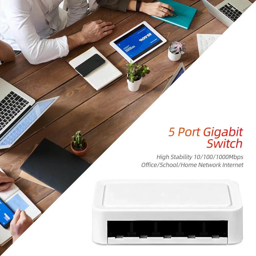 10/100 / 1000Mbps Mini Gigabit Network Switch 5 Port Ethernet Switch Internet Splitter Desktop RJ45 Hub 3