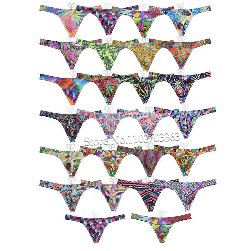Mens Print Tangas Briefs Beachwear Surfing Drawstring Swimwear T-back Mini Bikini Swim Thongs Male Panties