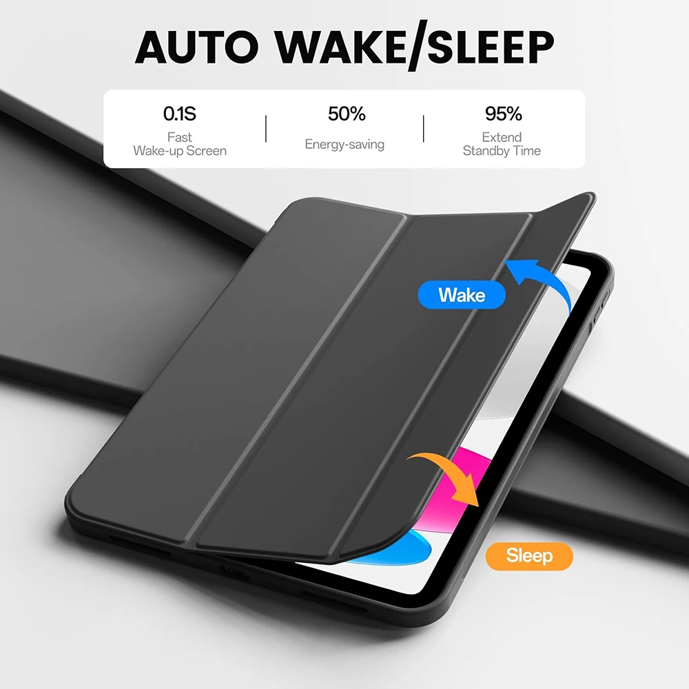 Premium Synthetic Leather Smart Case - Automatic Wake/Sleep, Solid Color, Business Style