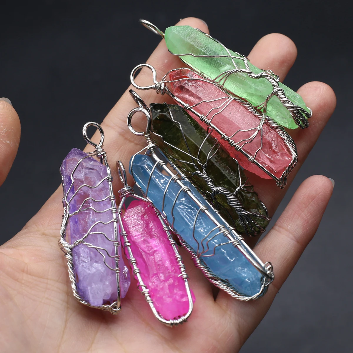 6PCS Natural Semiprecious Crystal Column Pendant with Spiritual Healing Jewelry Making DIY Necklace Accessories