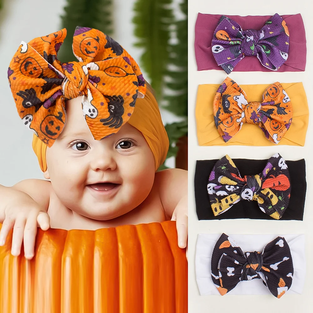 

1PC Cartoon Funny Cute Halloween Baby Bow Headband Bowknot Turban Head Wrap Kids Elastic Soft Nylon Hair Band Hair Accessories