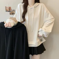 Plus Size Hoodie Long Sleeve Casual Versatile Loose Slimming Sweatshirt Top for Autumn Winter Comfortable Cotton Blend