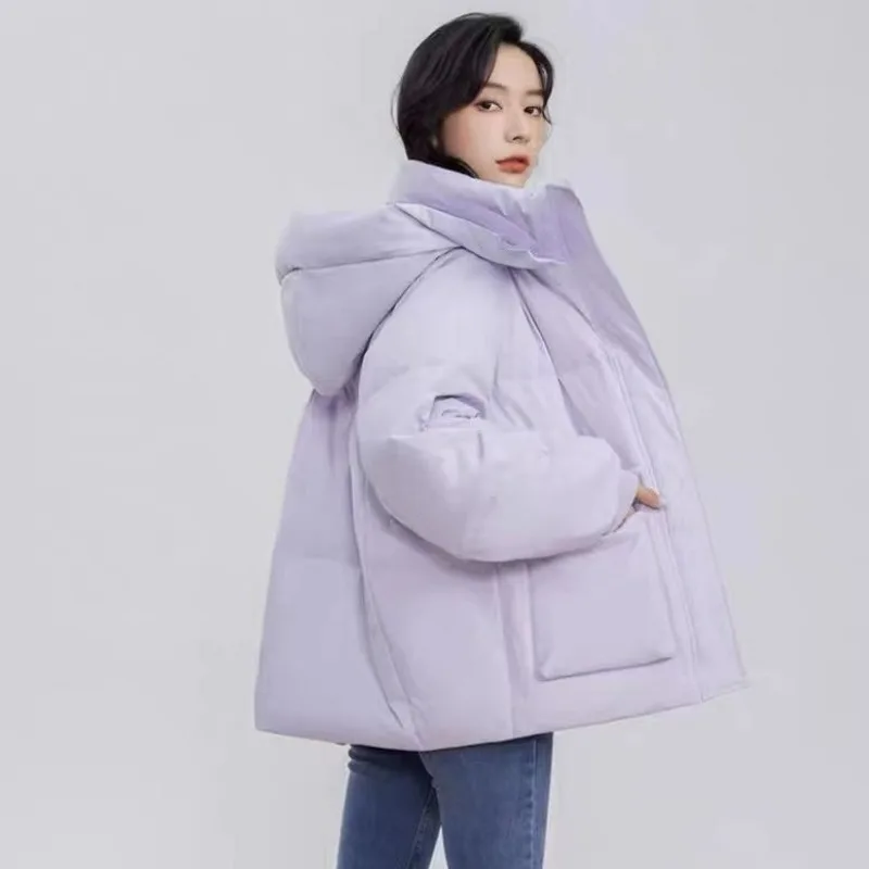 2023 New Women Down Jacket Winter Coat Female Short Parkas Loose Thick Warm Outwear Hooded Leisure Time Versatile Overcoat