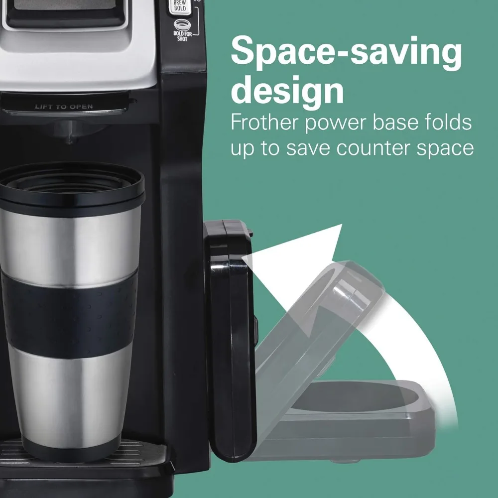 Single-Serve Coffee Maker, with Milk Frother Compatible with K-Cup Pods and Grounds, Black Make Hot or Cold Froth, Household 4