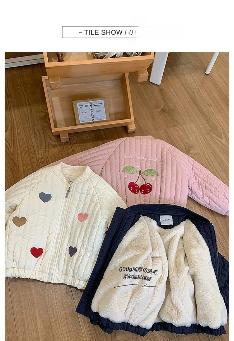 Cartoon Embroidery Winter Kids Jacket Thicken Wam Plush Girls Boys Outerwear Coats Children's Clothing Cotton Down Parkas